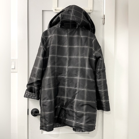 [L] UBU NWOT Rain Jacket Reversible Black/Grey Diamond Plaid - Picture 7 of 9